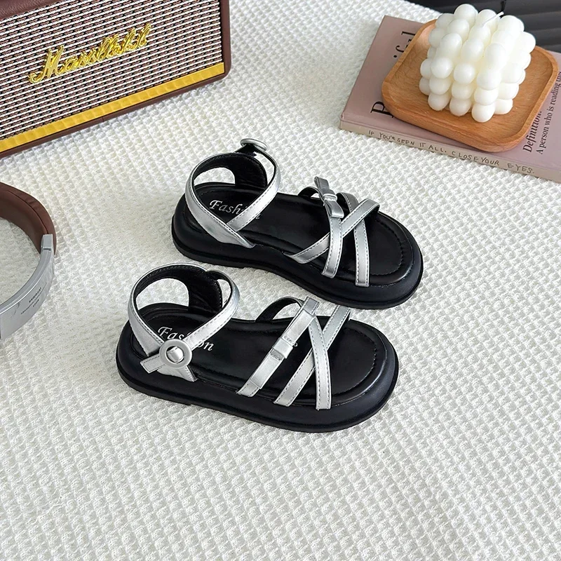 Girls Beach Shoes Bow-knot 2025 Summer Brand New Soft Open Toes Fashion Kids Sandals Princess Sweet Style Anti-slippery Shoes - 5