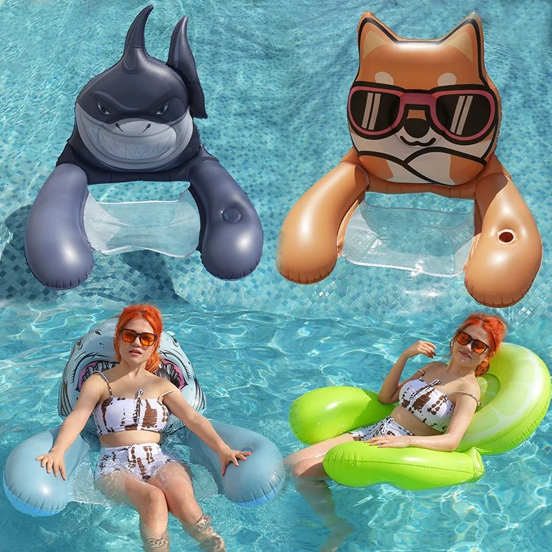 

Hot Selling Water Reclining Chair with Mesh Seat, Inflatable Cup Seat, Hammock, Thickened Animal Style Water Reclining Chair
