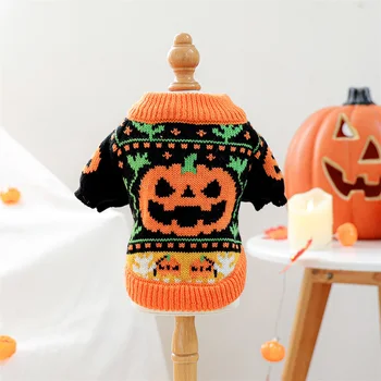 Halloween Ghost Costume for Dogs and Cats Pet Winter Fall Clothes Pumpkin Knitted Sweater Small Dog Cat Outfit 5