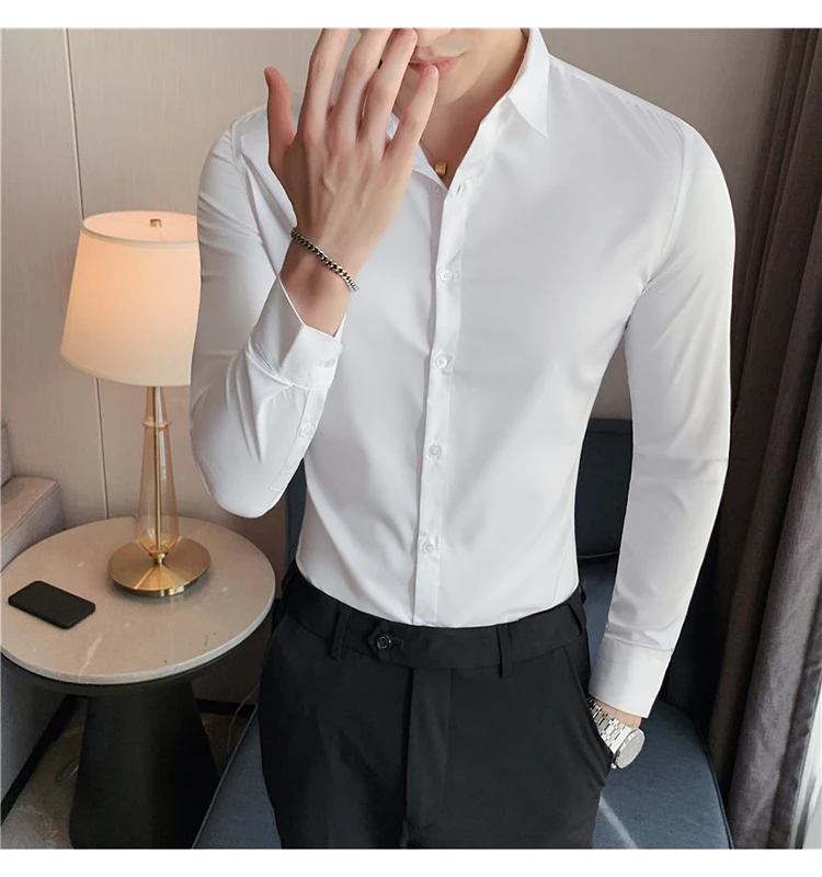 

Рубашка мужская приталенная с длинным рукавом, эластичная бесшовная, роскошная формальная, для банкета, вечеринки, деловая, большие размеры 4 хl-м