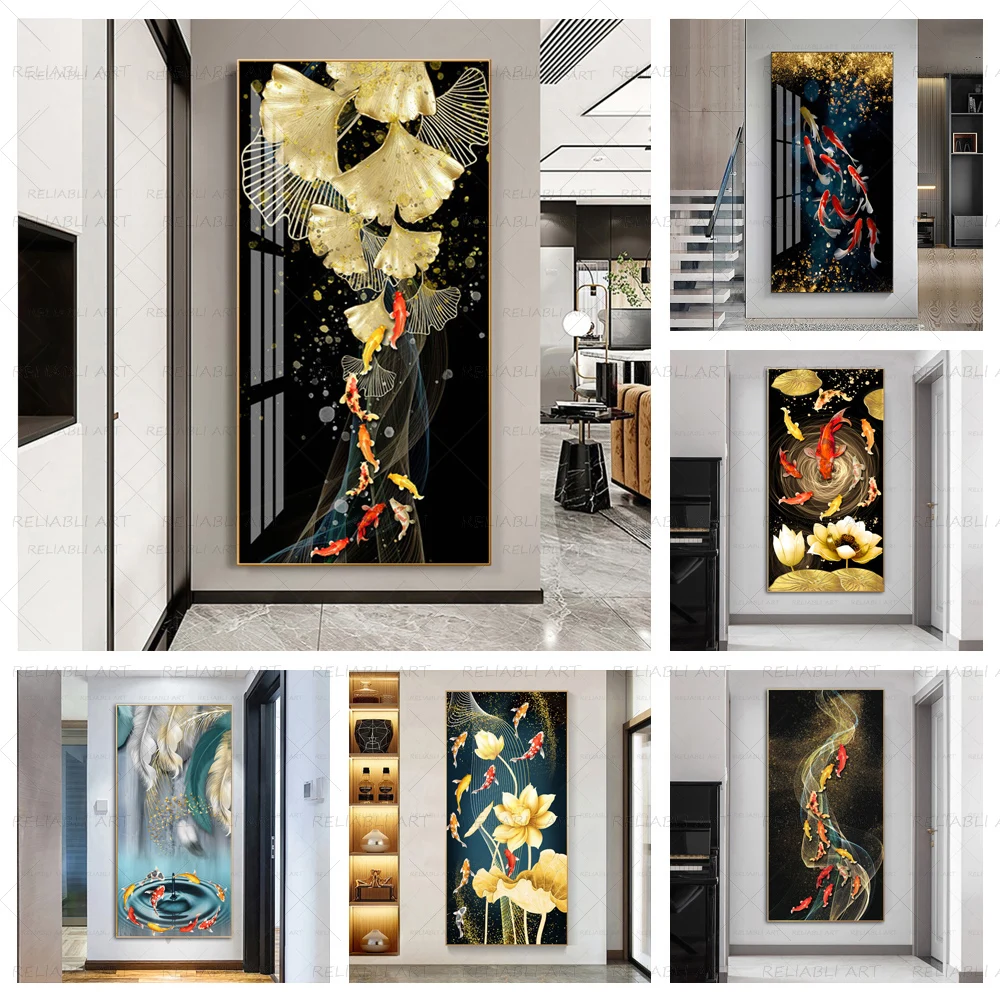 Koi Fish Poster Canvas Painting Wall Art Pictures For Living Room Stampe Animalier Modern Home Decor Feng Shui Carp Lotus Pond