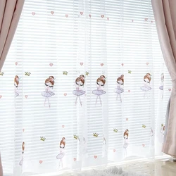 Cartoon Ballet Girl Embroidered Curtains Children Bedroom Sheer Tulle Curtains For Living Room Kitchen Window Kids Tulle Drapes