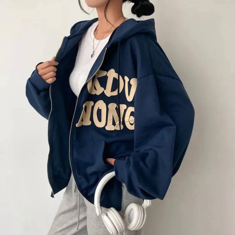

New Women Hoodies High Street Harajuku Retro Hip Hop Zip Up Hoodie Loose Women Sweatshirt Hoodie Clothes Y2k Hoodie Korean Tops