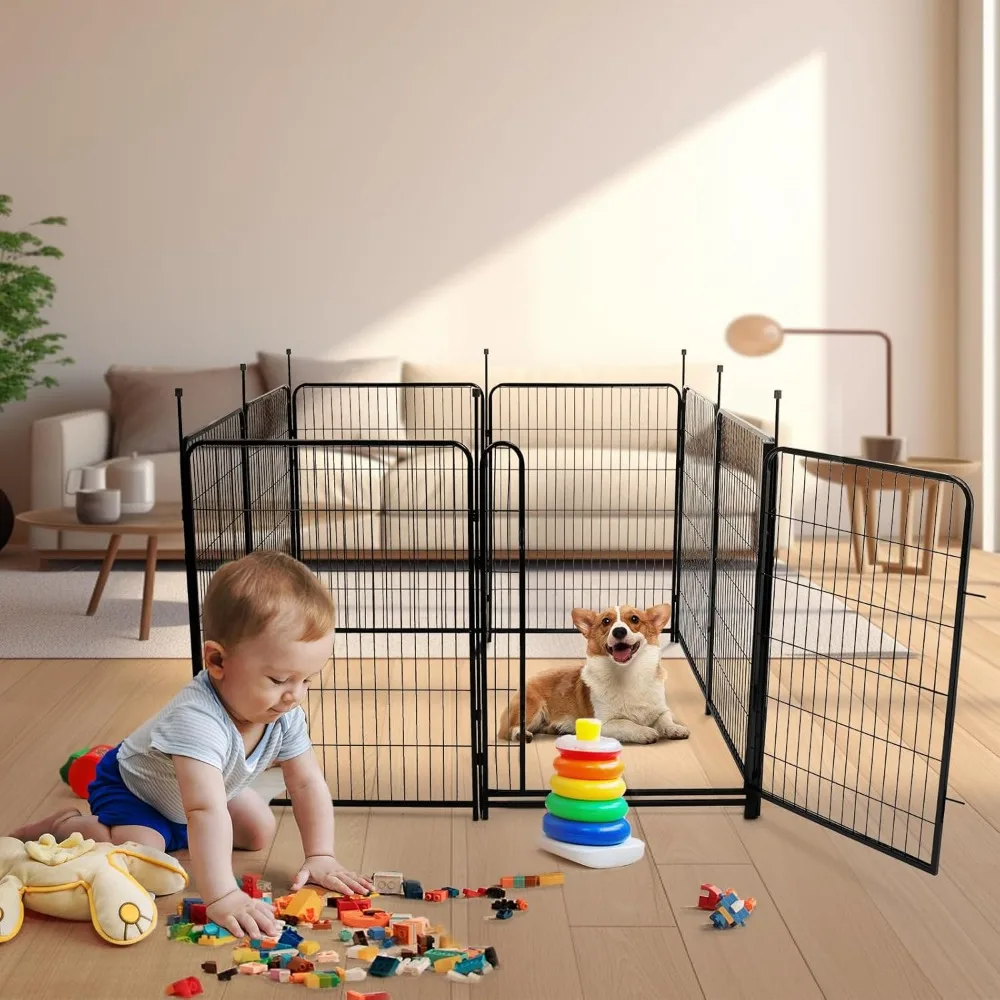 Garden Fencing 48in High, 12 Panels Total 26.6Ft(L) Dog Fence Outdoor for Yard, Gate 21 in Wide with Low Sills. Black Metal Fenc 6