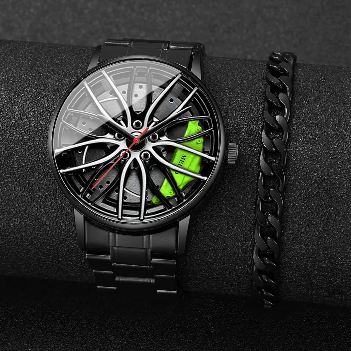 2PCs/Set Men's Style Watch Luxury Business Watch with Bracelet Set Hip Hop Party Luxury Analog Quartz Watch(Box not included)