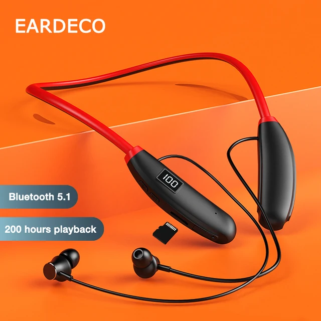EARDECO ENC Noise Reduction Wireless Bluetooth Headphones 200 Hours Playback Sport Earphones Neckband Headphone Waterproof Bass