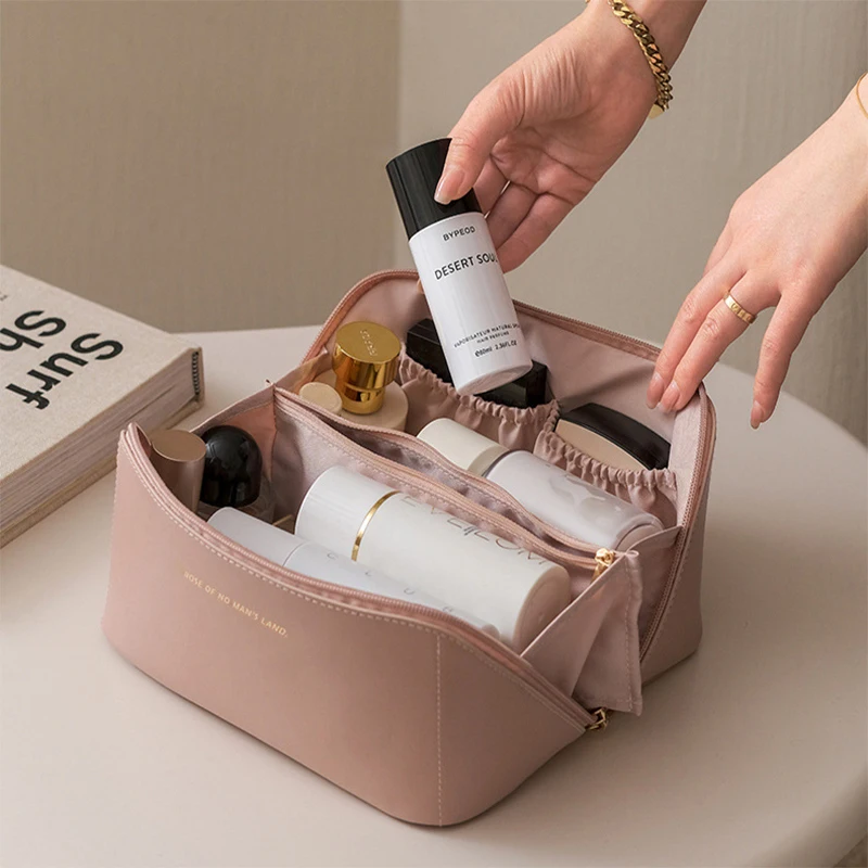 

Large Travel Cosmetic Bag for Women Leather Makeup Organizer Female Toiletry Bags High-capacity Cosmet Case Storage Pouch
