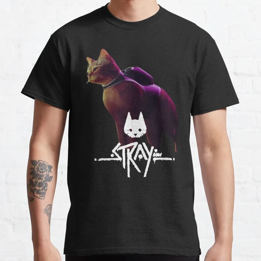 Cat Stray Game Graphic T-Shirt - 100% Cotton Plus Size
