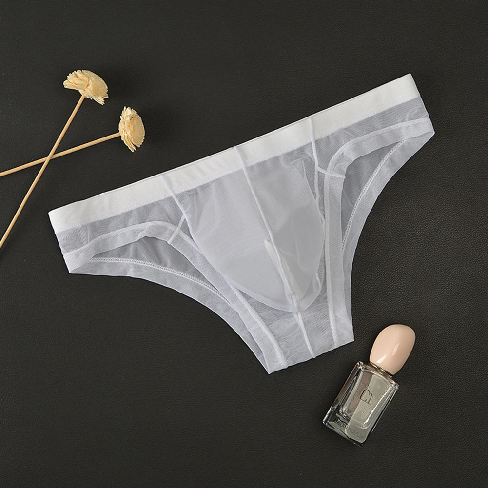 

Men Transparent Thong Briefs Low-Rise Sexy Underwear Breathable Underpants See-Through Thin Convex Pouch Knickers