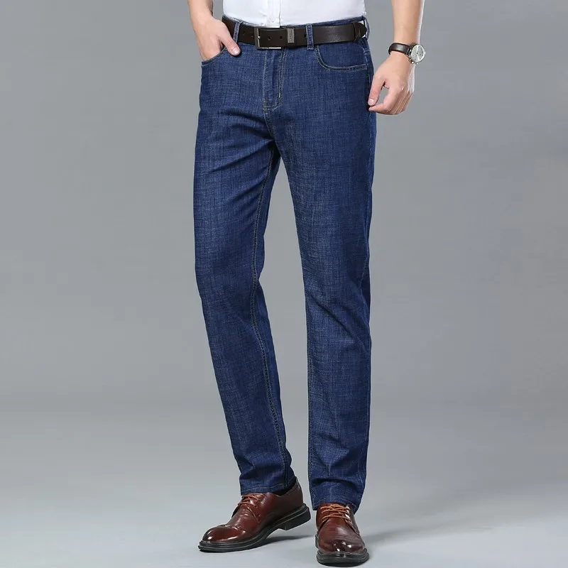 Summer Thin Denim Jeans Men's Straight Business Classic Design Cotton Casual Stretch Comfortable Male Trousers 3