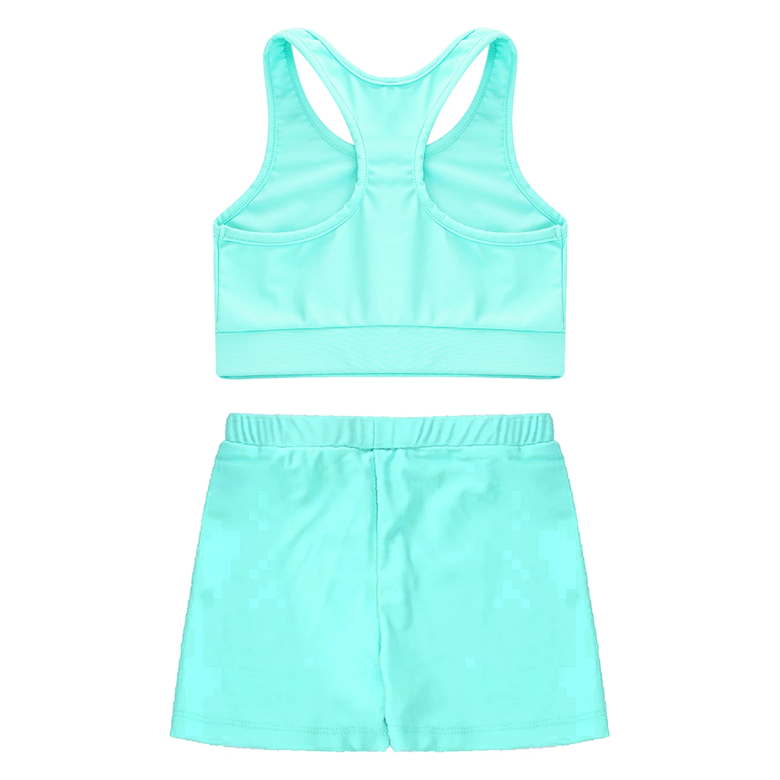 2PCS Kids Girls Sleeveless Round Neck Printed Racerback Crop Top with Soft Breathable Shorts for Dance Gymnastics Swimming Pool