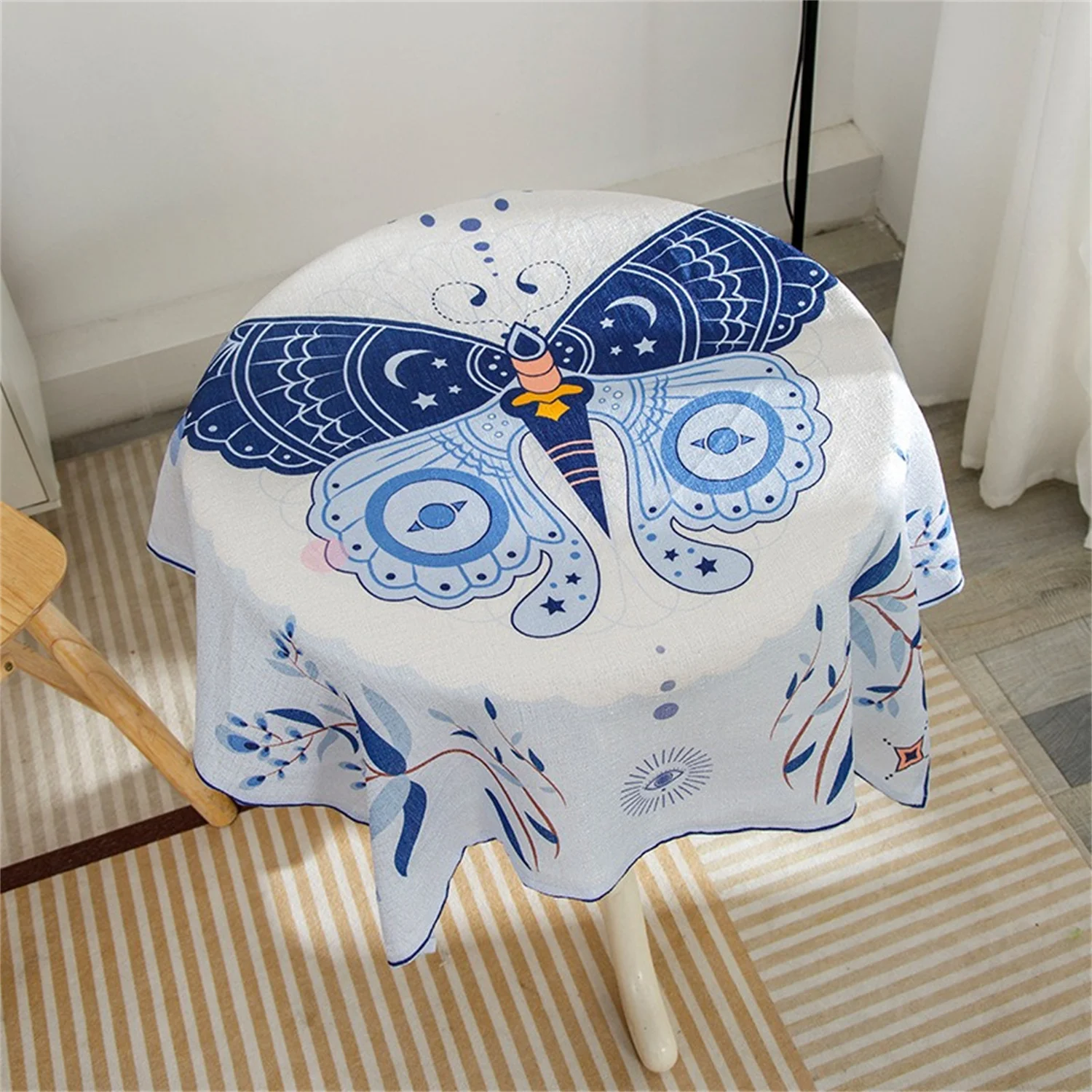 

Watercolor Flower Tablecloth,Blue ButterflyFloral Washable Table Cloth for Square Tables,Waterproof Wrinkle Resistant TableCover