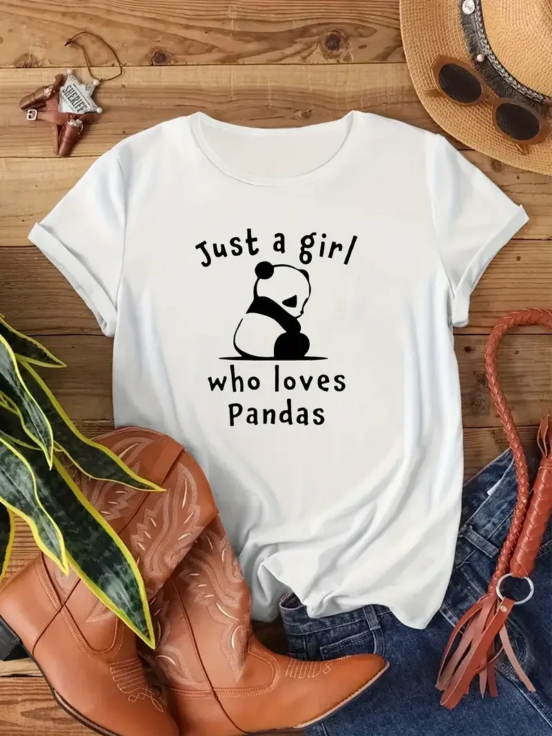 

Panda cute women's T-shirt Summer fashion short-sleeved T-shirt top print O collar casual T-shirt women's clothing