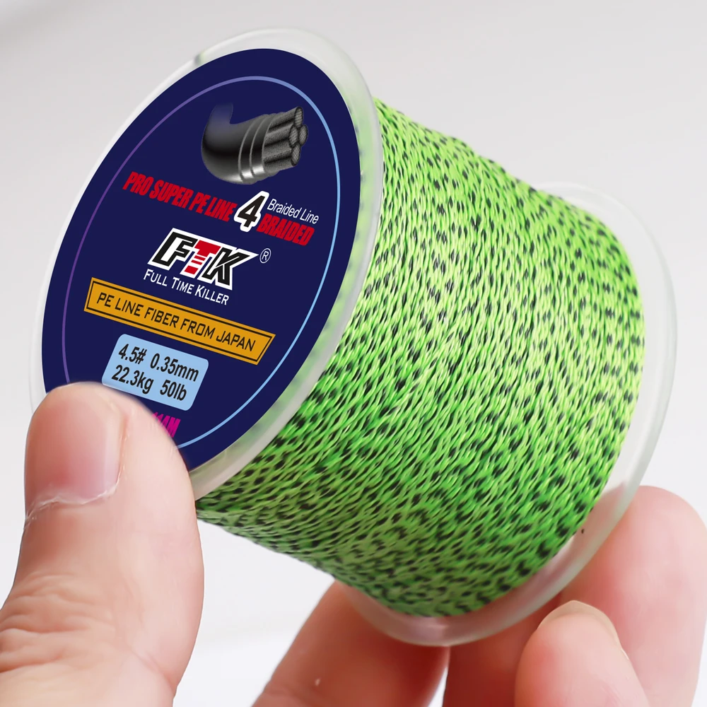 FTK 114M 스펙클 PE 브레이드 와이어 낚싯줄 4 가닥 0.16mm-0.35mm 15LB-45LB 일본 초강력 멀티필라멘트 섬유 라인
