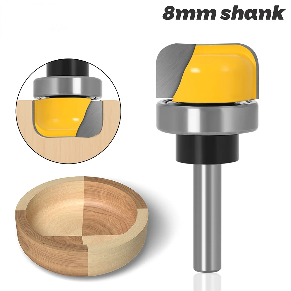 

1PC 8mm Shank Milling Cutter 8X1-1/8 Diameter Bowl&Tray Router Bit Round Nose with Bearing for Woodworking Concave Radius