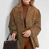 Vintage Brown Blazer Women Suede Leather Jacket Autumn Fashion Single Breasted Lapel Loose Coats Street Office Lady Outerwears 1