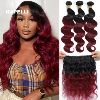 Burgundy Red Body Wave Human Hair Bundles Red 1b/99j Ombre Colored 100% Human Hair Extension Wavy Tissage Remy Hair Weaving 1