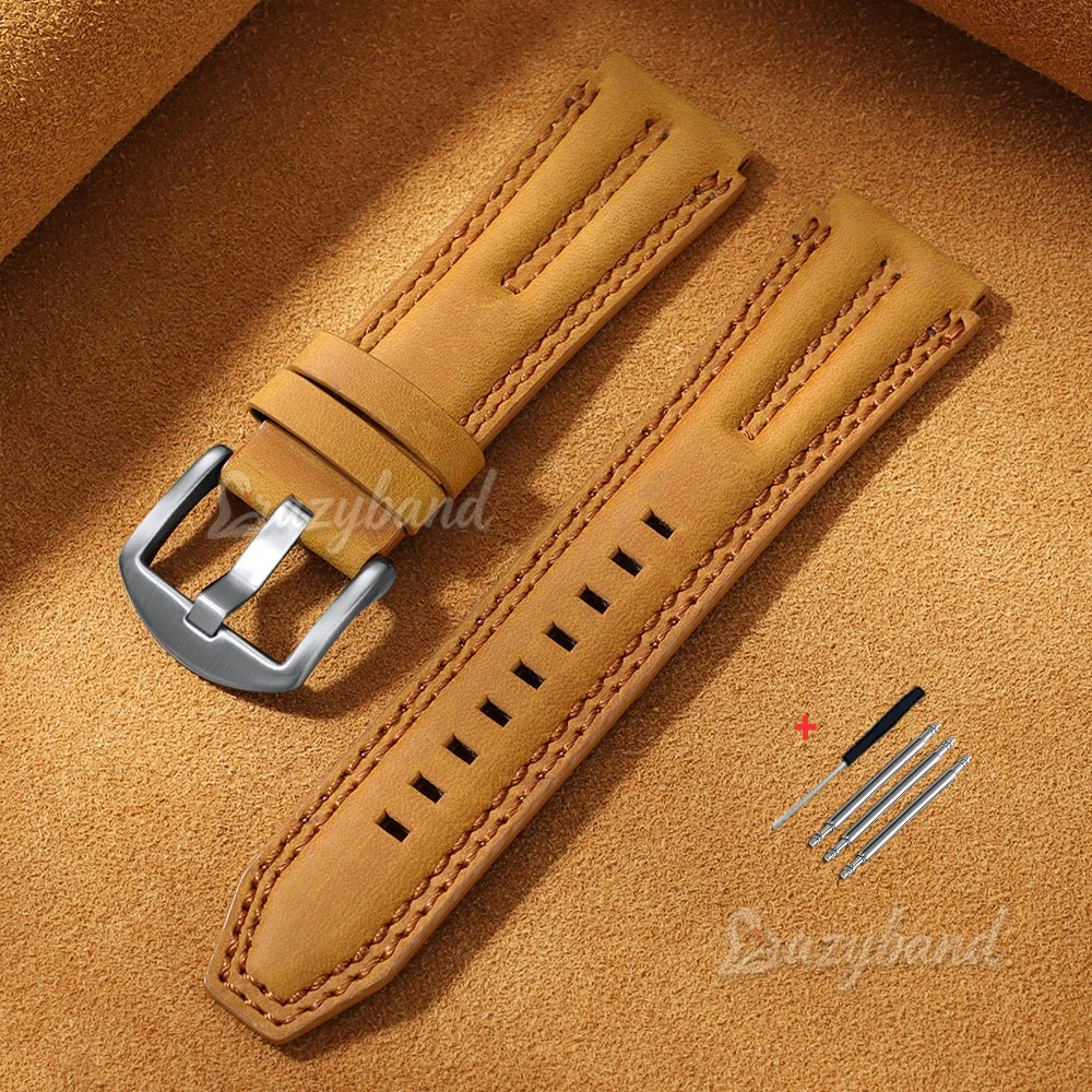 Vintage Leather Watch Band - 22mm Retro Cowhide Strap, Soft Business Style