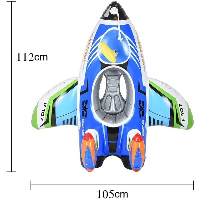 Baby Swimming Ring Inflatable Airplane Pool Float Boat with Handle Automatic Pumping Water Gun Fun Beach Pool Toy for Boys Girls 4