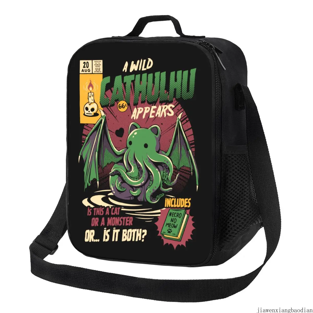 야생 Cthulhu 휴대용 도시락 상자, 고양이 또는 괴물 Kaiju 러브 크래프트 영화 쿨러, 보온 식품 절연 도시락 가방, 어린이 학교