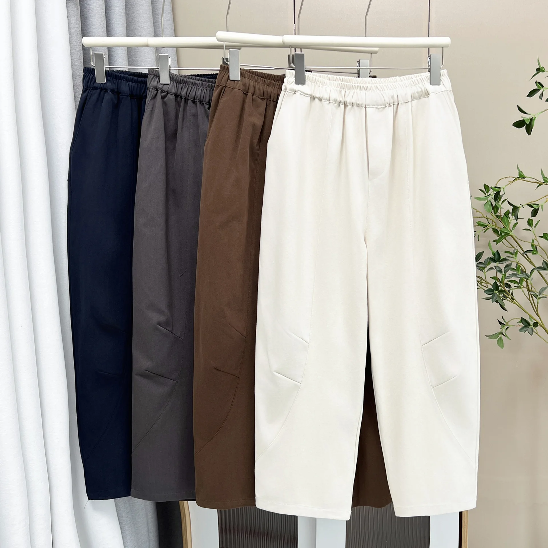 XXXXL Fashion Plus Size Women's Harem Pants Autumn New Style Simple Fold  Washed Cotton Casual Ankle-Length Trousers 2570