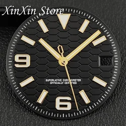 Green Luminous 28.5mm Watch Dial with Hands for DIY Mechanical Watches (Black Gold)