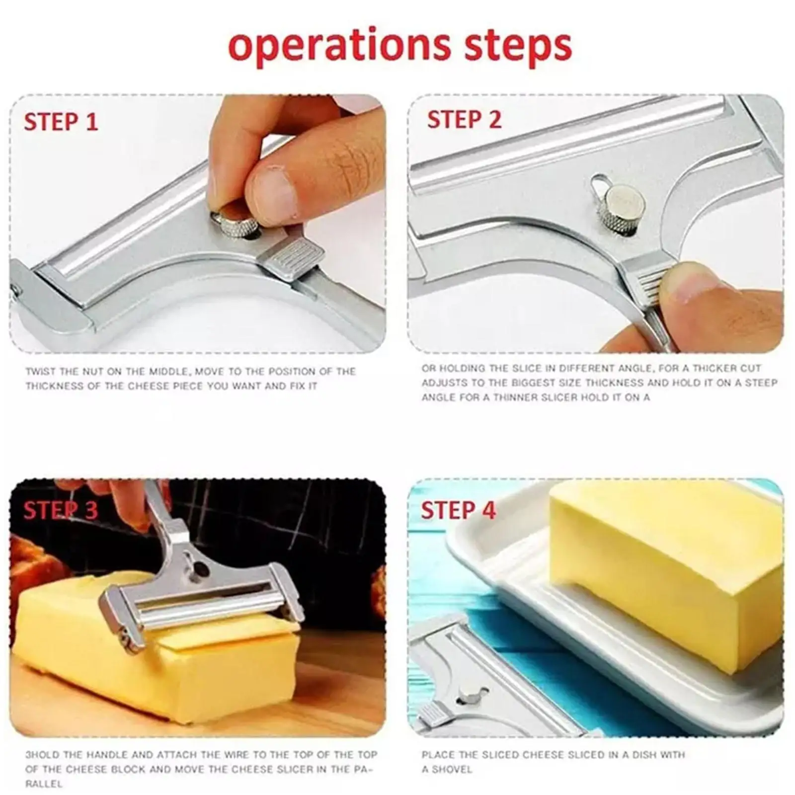 Premium Steel Cheese Slicer With Wire Adjustable Thickness Cheese Butter Cutter For Effortless Cutting Everyday