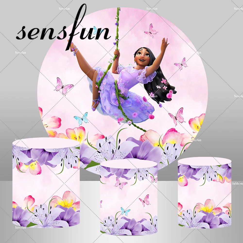 Abito Viola Encanto Ella Sfondo Rotondo Ragazze Baby Shower Decorazioni Per Feste Di Compleanno Fiori Viola Rosa Fodere Per Zoccolo A Farfalla