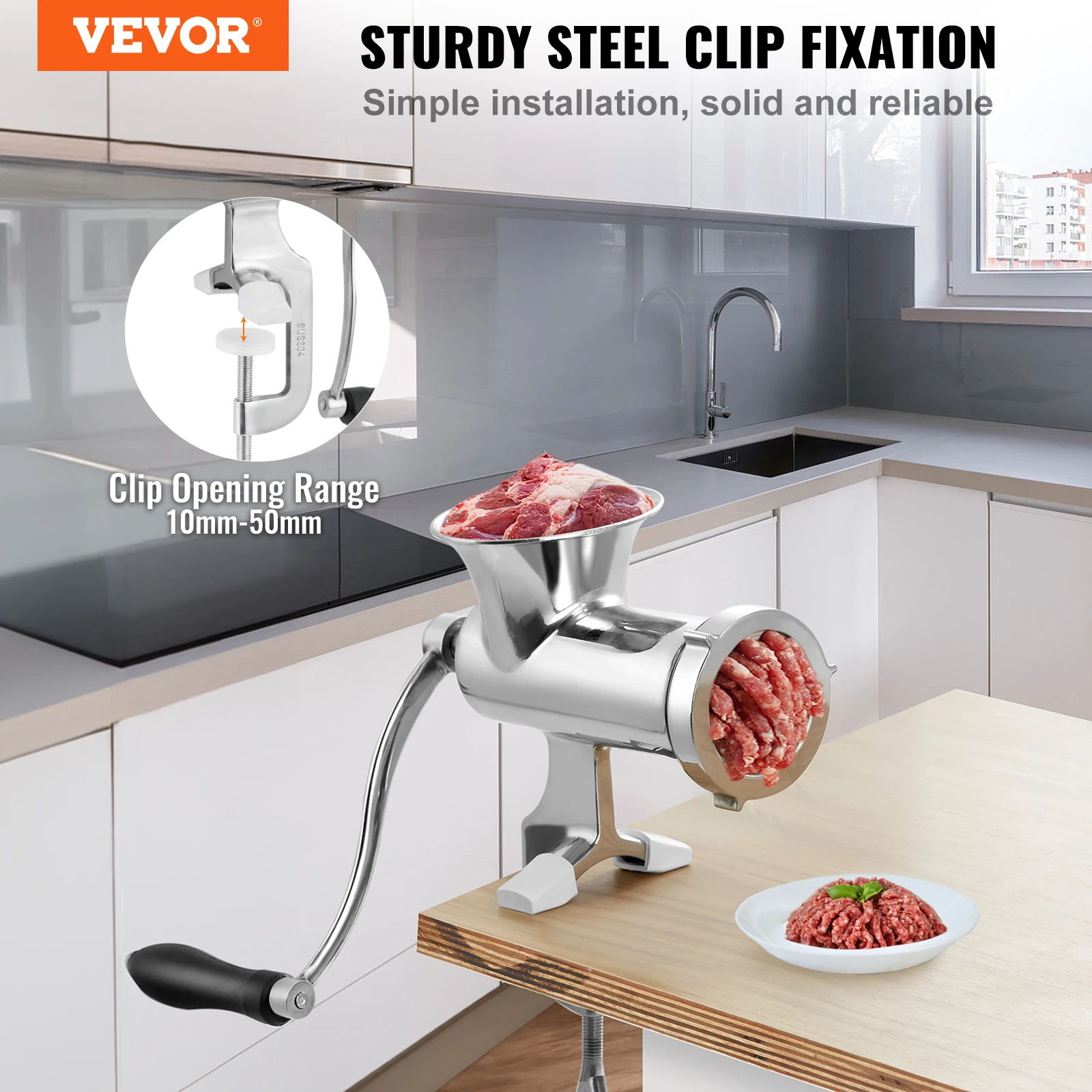 VEVOR Manual Meat Grinder 304 Stainless Steel Hand Meat Grinder with Steel Table Clamp Meat Mincer Sausage Maker 2