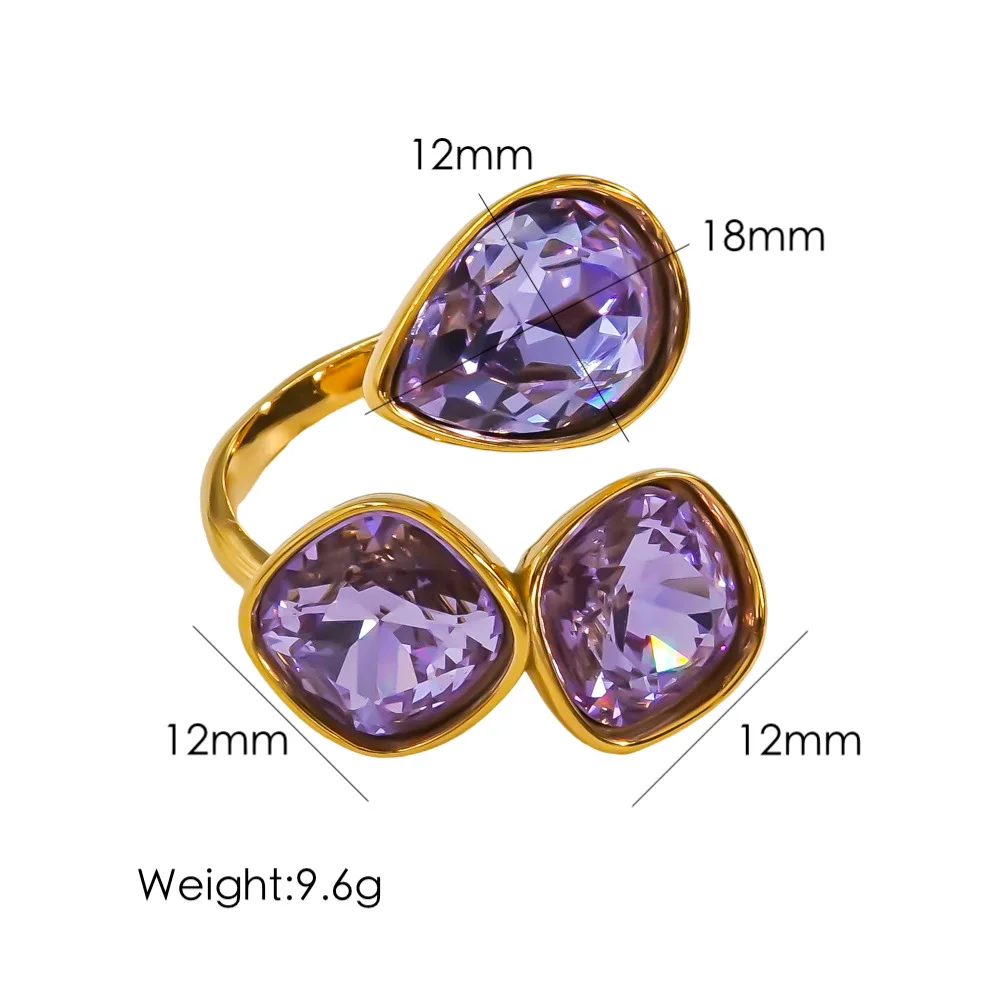 CARLIDANA Modeschmuck Offene Ringe 18K vergoldeter Edelstahl Einfacher mehrfarbiger Kristallring für Damenschmuck – Detail 6