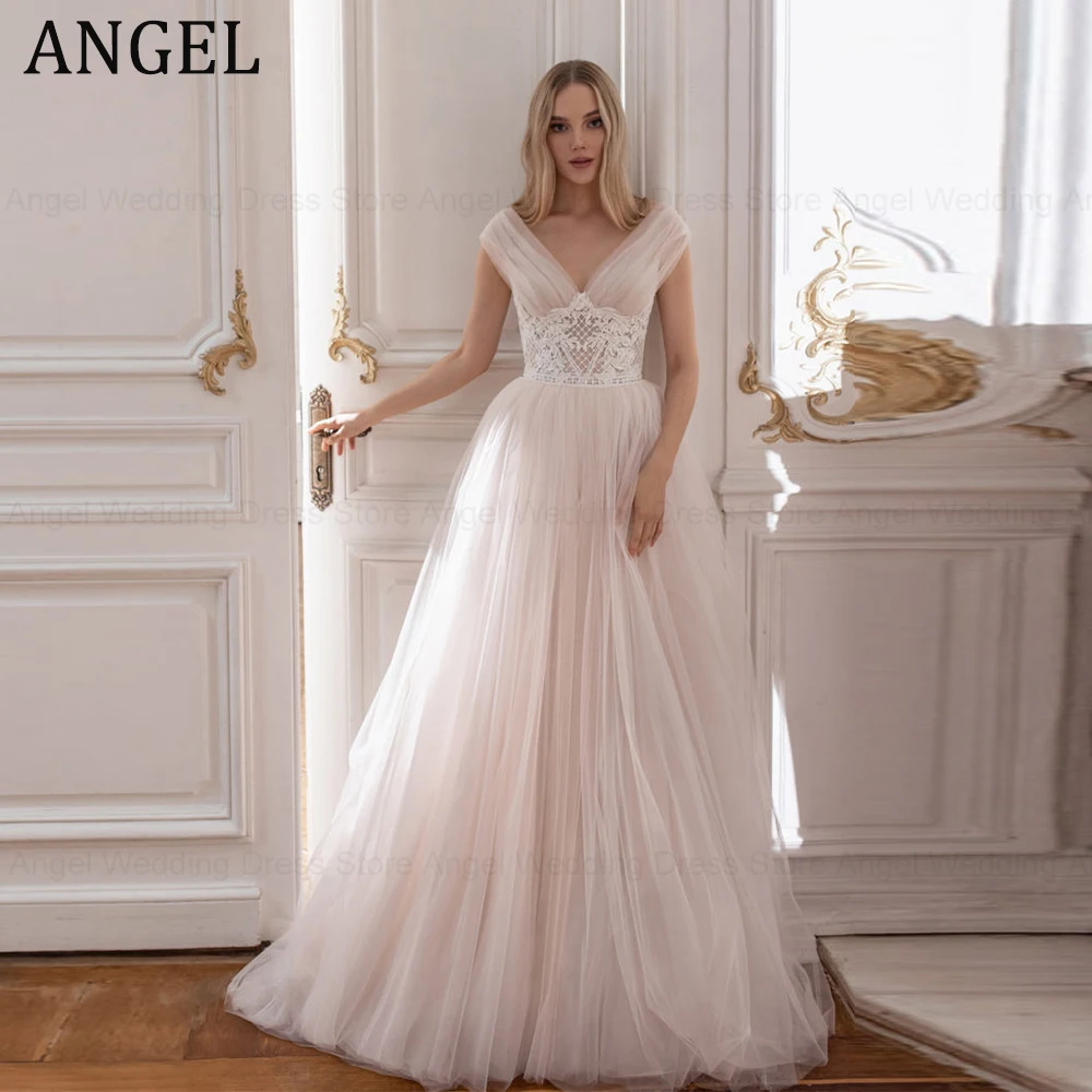 

ANGEL Elegant V-Neck A-Line Wedding Dresses For Women Romantic Appliques Tulle Vestido De Novia Boho Bridal Gowns Civil Beach