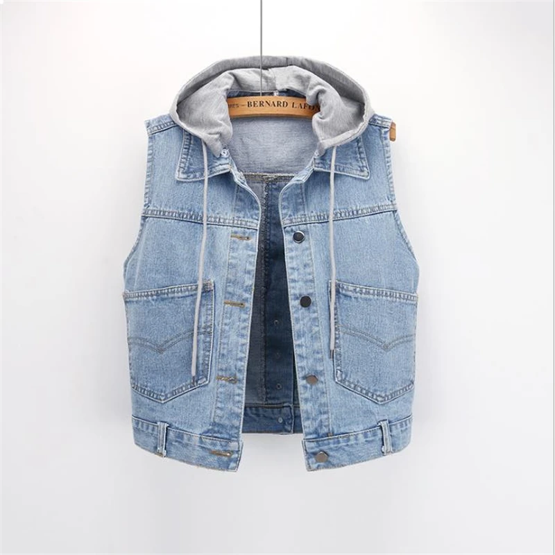 

Spring Hot Sale Denim Vests Female Autumn Hot Sale Denim Vest Woman Removable Hooded Denim Waistcoat Lady Vaquero Chaleco Gilet