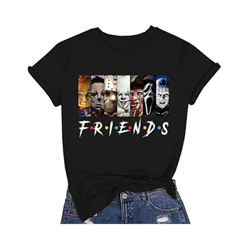 Love is All I Need Halloween Squad Shirt Women Novelty Horror Movies T-Shirt Halloween Scary Graphic Short Sleeve 1