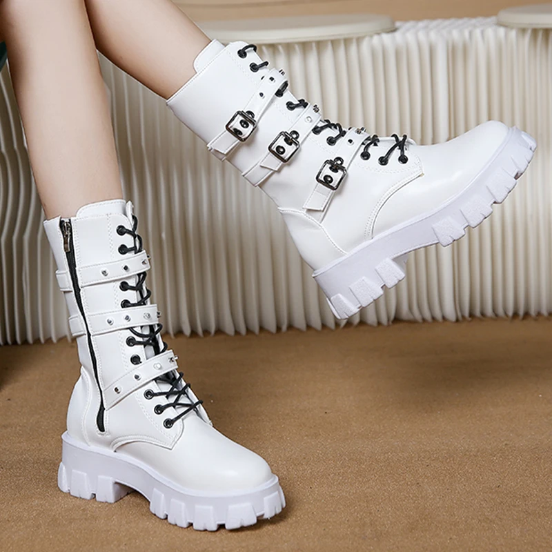 

Модные женские ботинки на толстой подошве с боковой молнией, новинка зимы 2022, модные мотоциклетные ботинки в стиле панк, повседневные зимние ботинки для женщин