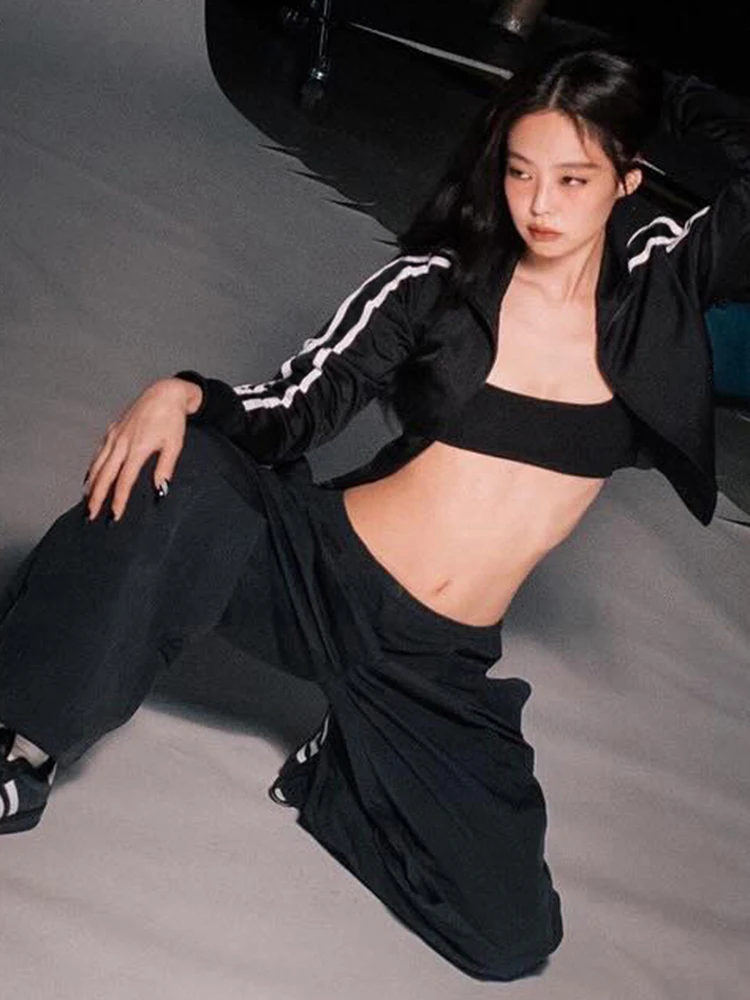 Nibber Zipper Jacket Women Stripe Long Sleeve High Neck Stretch Skinny Autumn New Trend Sporty Simple Hottie Classic Streetwear