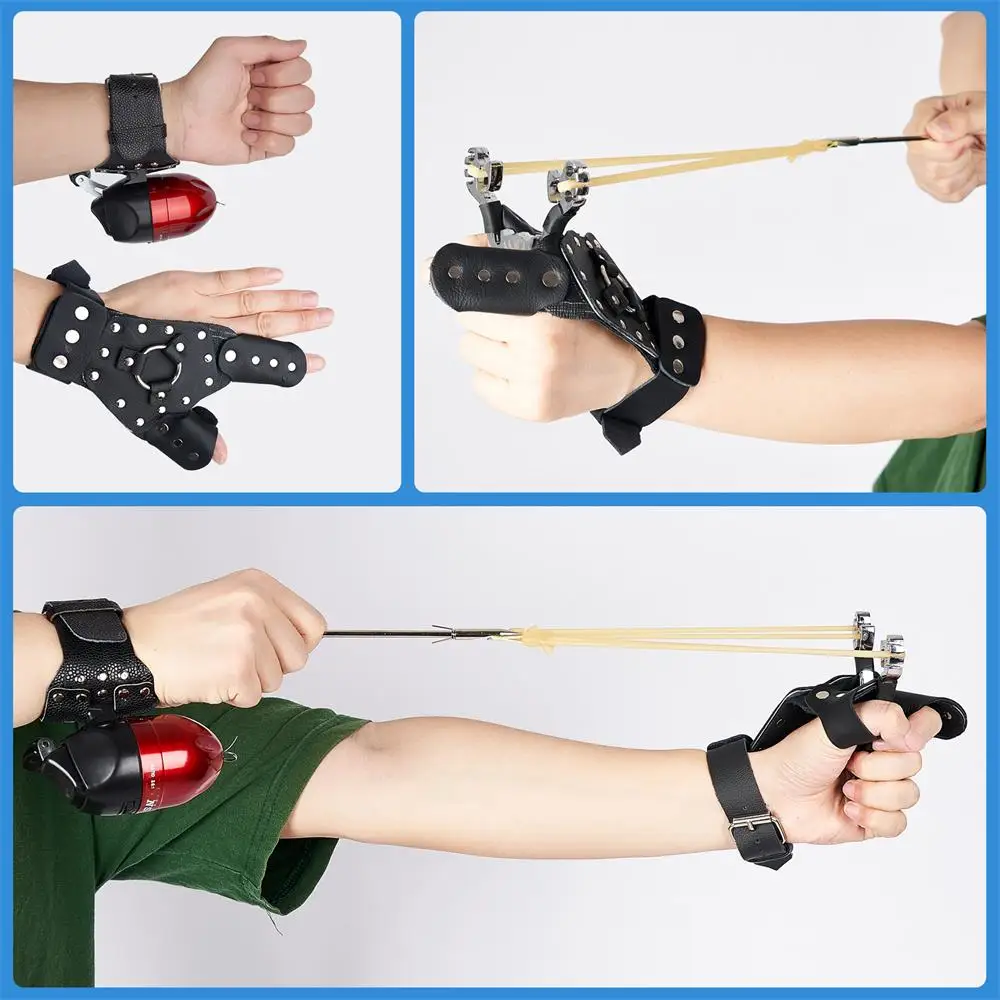 Fishing Slingshot Kit Bow Fishing Reel Catapult Hunting Shooting Fishing Broadheads Hand Guard with 6pcs Fishing Arrows