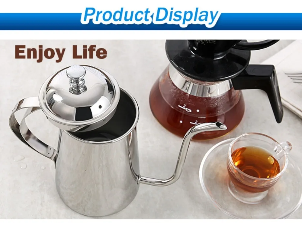 Description Picture 3 of item650ml Gooseneck Coffee Pot Thickened 304 stainless steel Drip Coffee Hand Brew Moka Pot Cold Brew Espresso Kettle Coffeeware