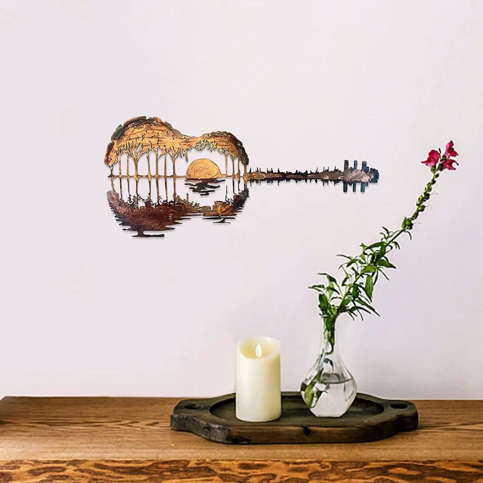 

Iron Metal Craft Abstract Guitar Home Artwork Indoor Wall Mounted Bedroom Pendant Ornament Decoration Metal Wall Hanging Decor