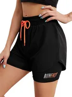 Mermaid Curve Breathable Letter Graphic 2 In 1 Sport Shorts Women Quick Dry Running Short Drawstring Waistband Fitness Hot Pants 1