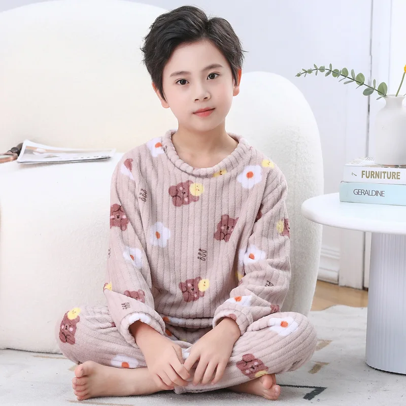 

New Children Fleece Pajamas Warm Flannel Sleepwear Girls Boy Nightwear Coral Fleece Kids pijamas Homewear Winter Pyjama