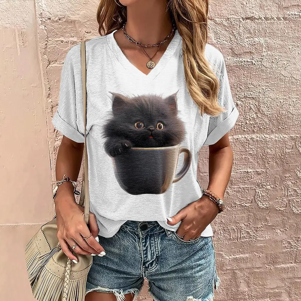 Summer Women's T Shirt Cat Print Casual Short Sleeve 3d T-Shirts