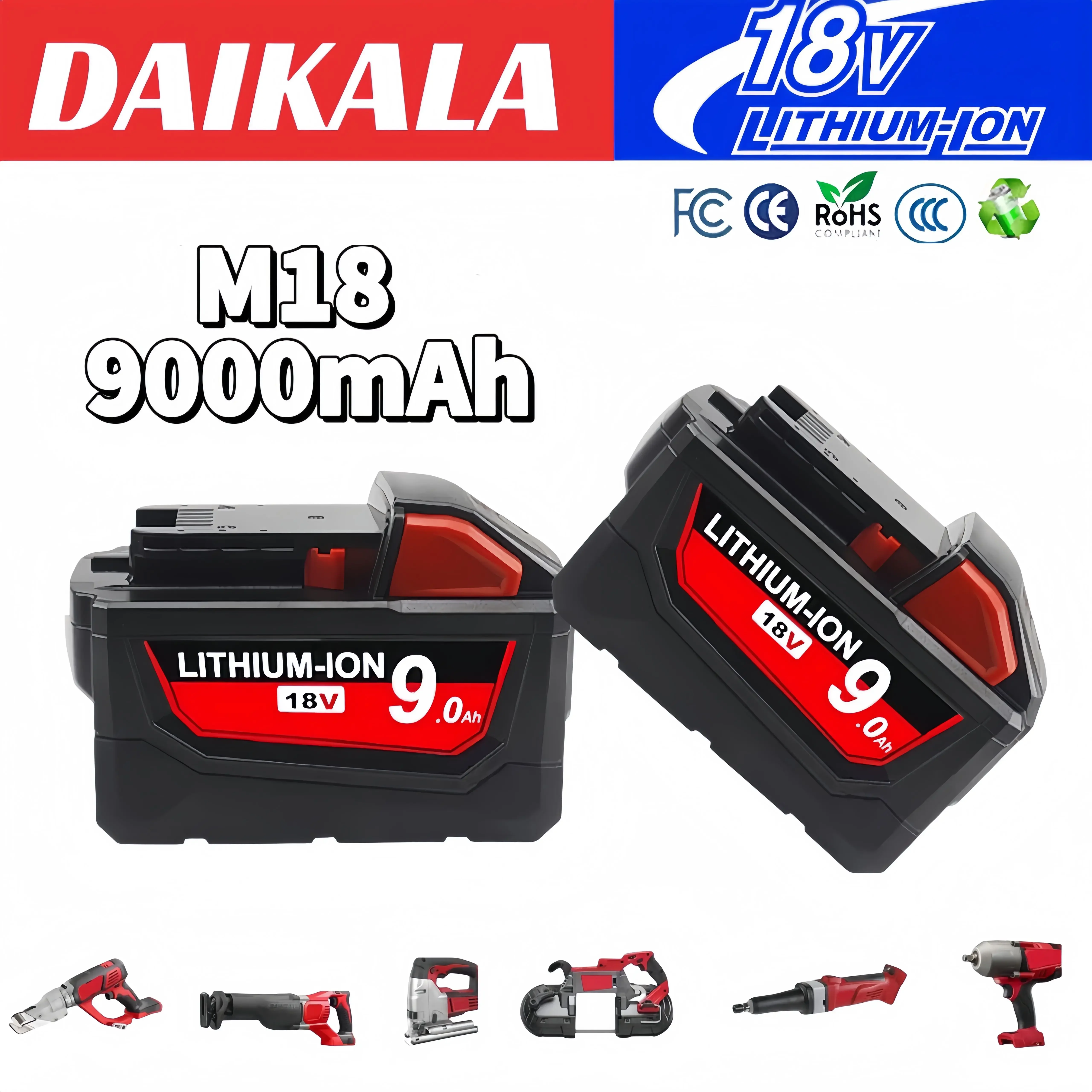 

18V 9.0Ah for Milwaukee Battery 18V 9000mAh Li-Ion Rechargeable Battery 48-11-1815 M18B2 M18B4 M18BX L50 Cordless Power Tool