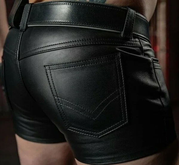 Mens Real Sheep Leather Shorts Pure Guaranteed Leather Shorts Summer Shorts(No Belt) Men's Black Shorts 3