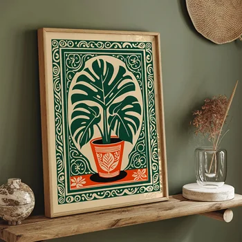 Poster su tela senza cornice, stampe botaniche tropicali vintage in stile bohémien, decorazione da parete con foglie verdi vivaci per la camera da letto, decorazione del soggiorno