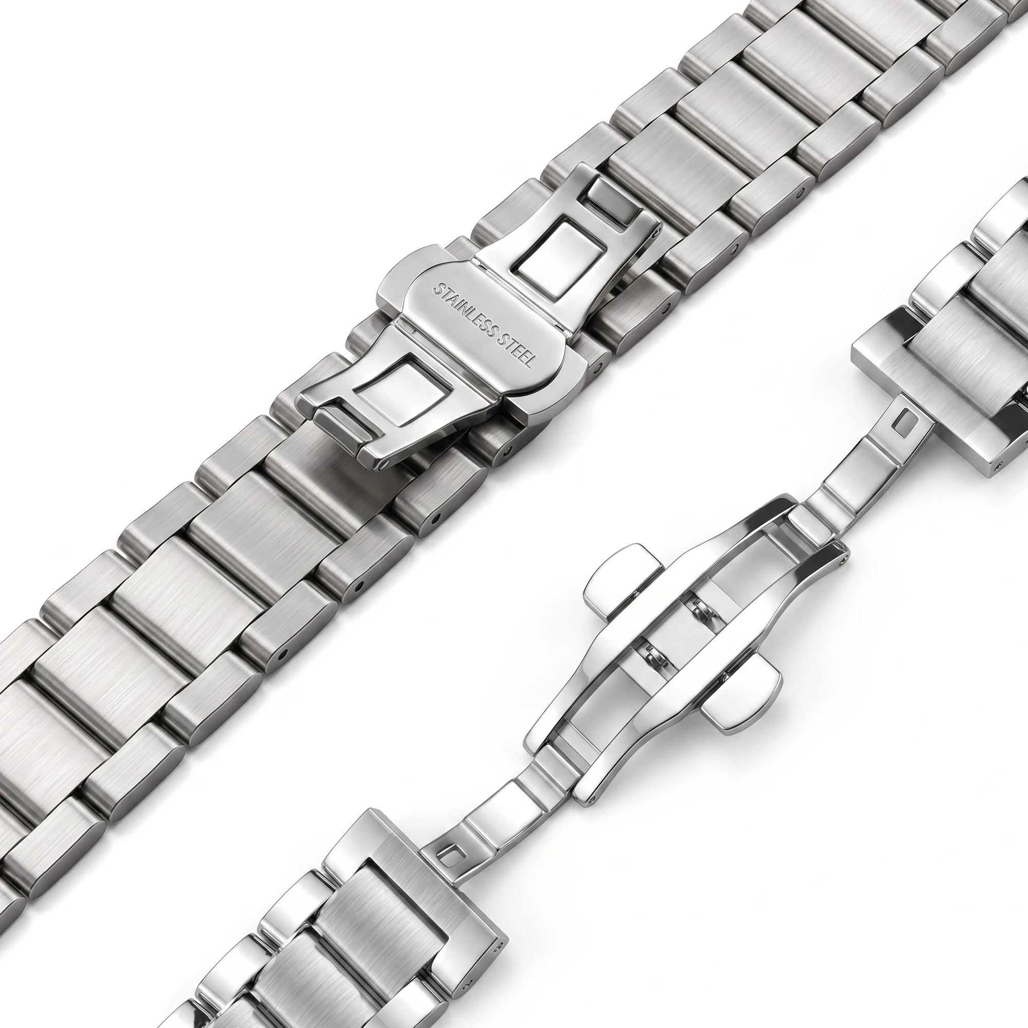 Premium Stainless Steel Metal Watch Band - Sleek Double-Fold Link Bracelet with Deployment Clasp