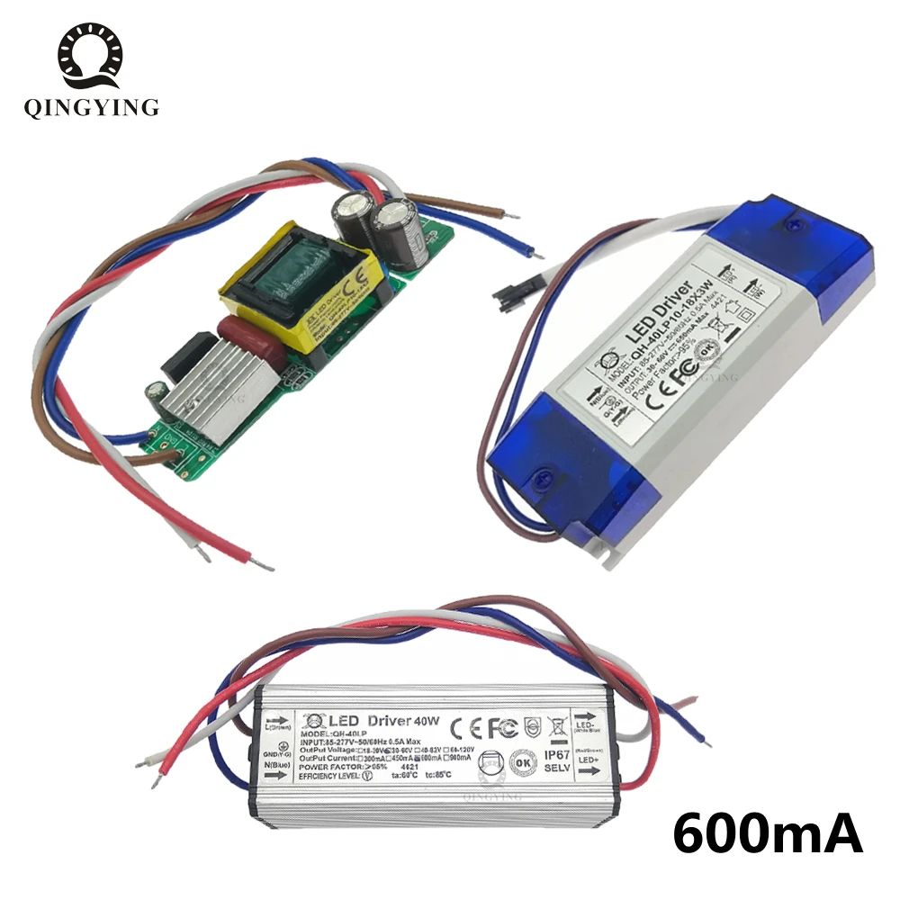 

LED Driver 600mA Constant Current High PF 3W 10W 20W 30W 40W 50W 60W 1-2x3w 3-10x3w 10-18x3w 18-30x3w Lamp Lighting Power Supply