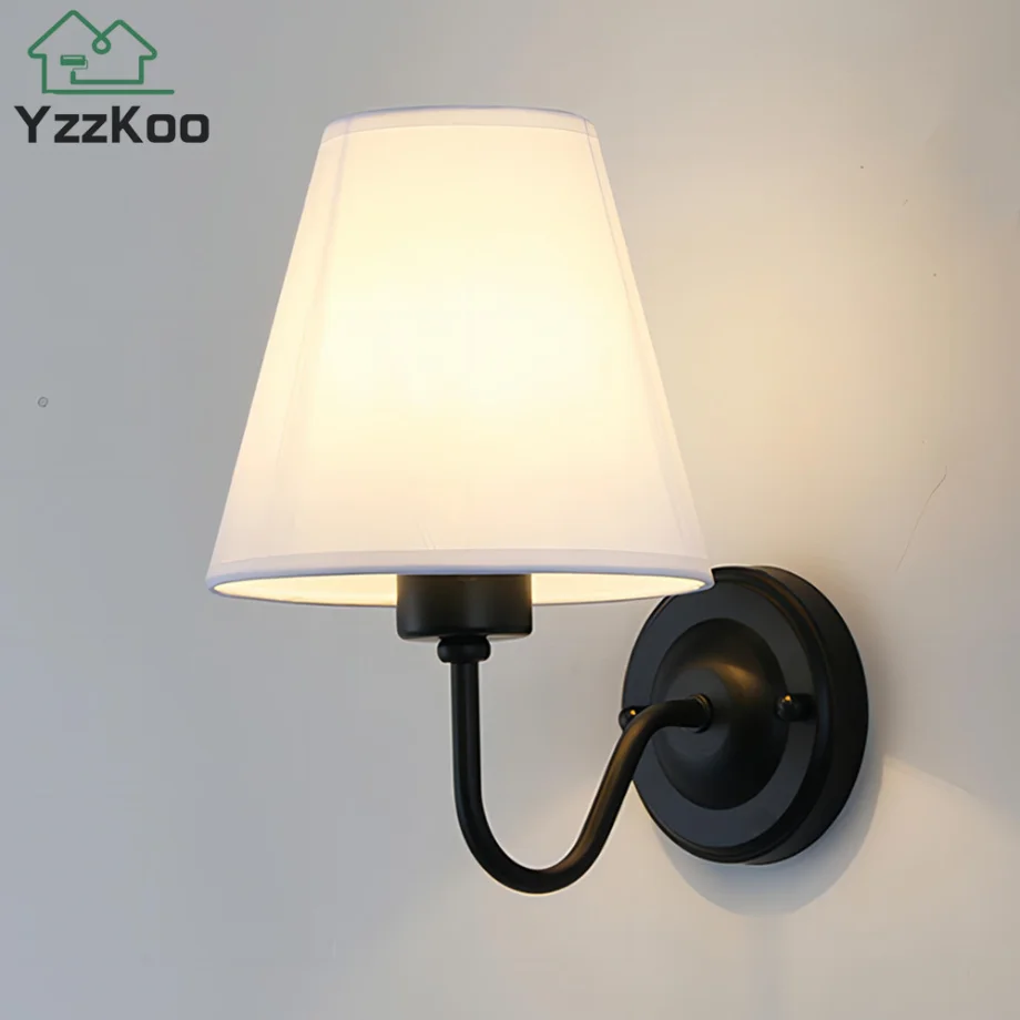 

110V 220V Wall Lamp with LED E27 Bulb Fabric Lampshade Wall Sconces for Hotel Bedroom Bedside Living Room Stairs Home Decoration