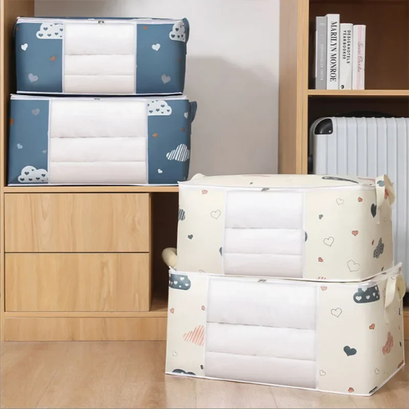 Description Picture 6 of itemQuilt Storage Bags With Zipper Foldable Organizer Large Clothes Portable Visible Collecting Pouch Moisture Household Box