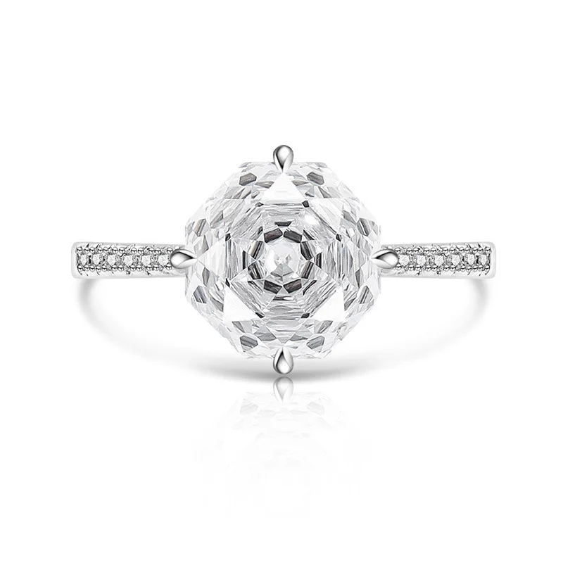 925 Sterling Silber Stilvoller Feiner Achteckiger Millennium-Rosenschliff Zirkon-Ring Geburtstags-Party Jubiläumsgeschenk – Detail 8