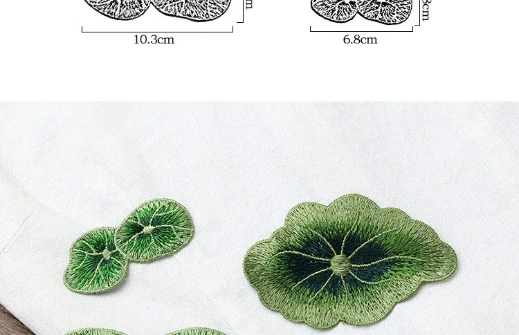 Grüne Lotusblatt-Stickerei mit kleberfreiem Aufnäher für Kleidung, Taschendekoration, Zubehör für kleine Löcher, Großhandel – Detail 2